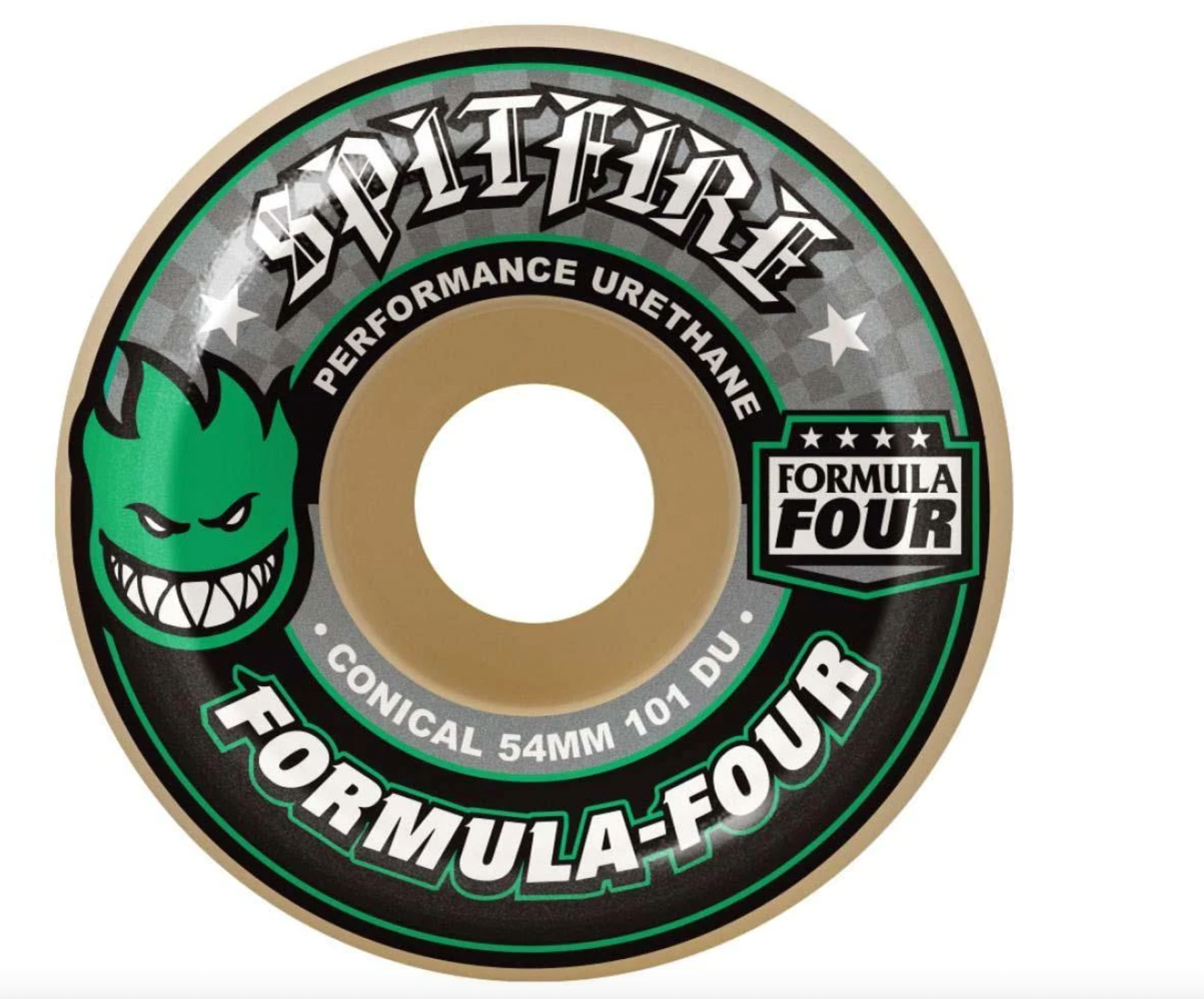 Spitfire Formula Four Skateboard Wheels Conical 101Du Green Print Natural 53Mm