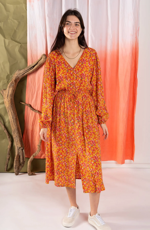 SALTROCK Nova - Womens Floral Midi Dress - Coral