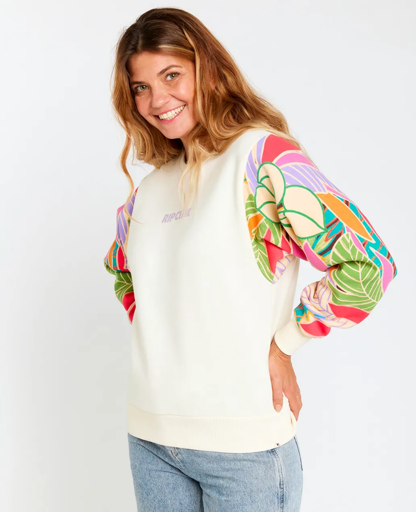 RIPCURL Wavy Print Sleeves Crew Fleece