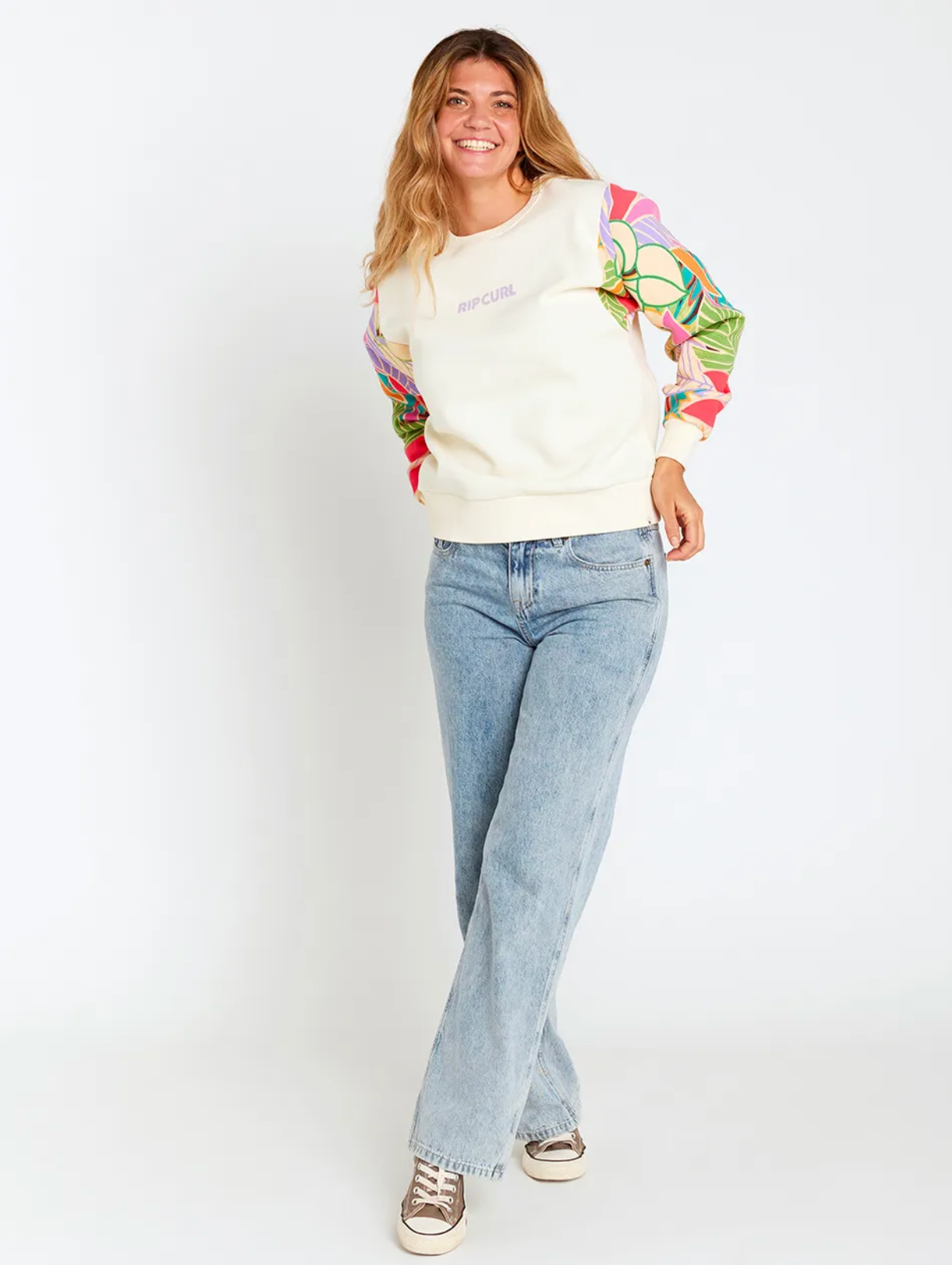 RIPCURL Wavy Print Sleeves Crew Fleece