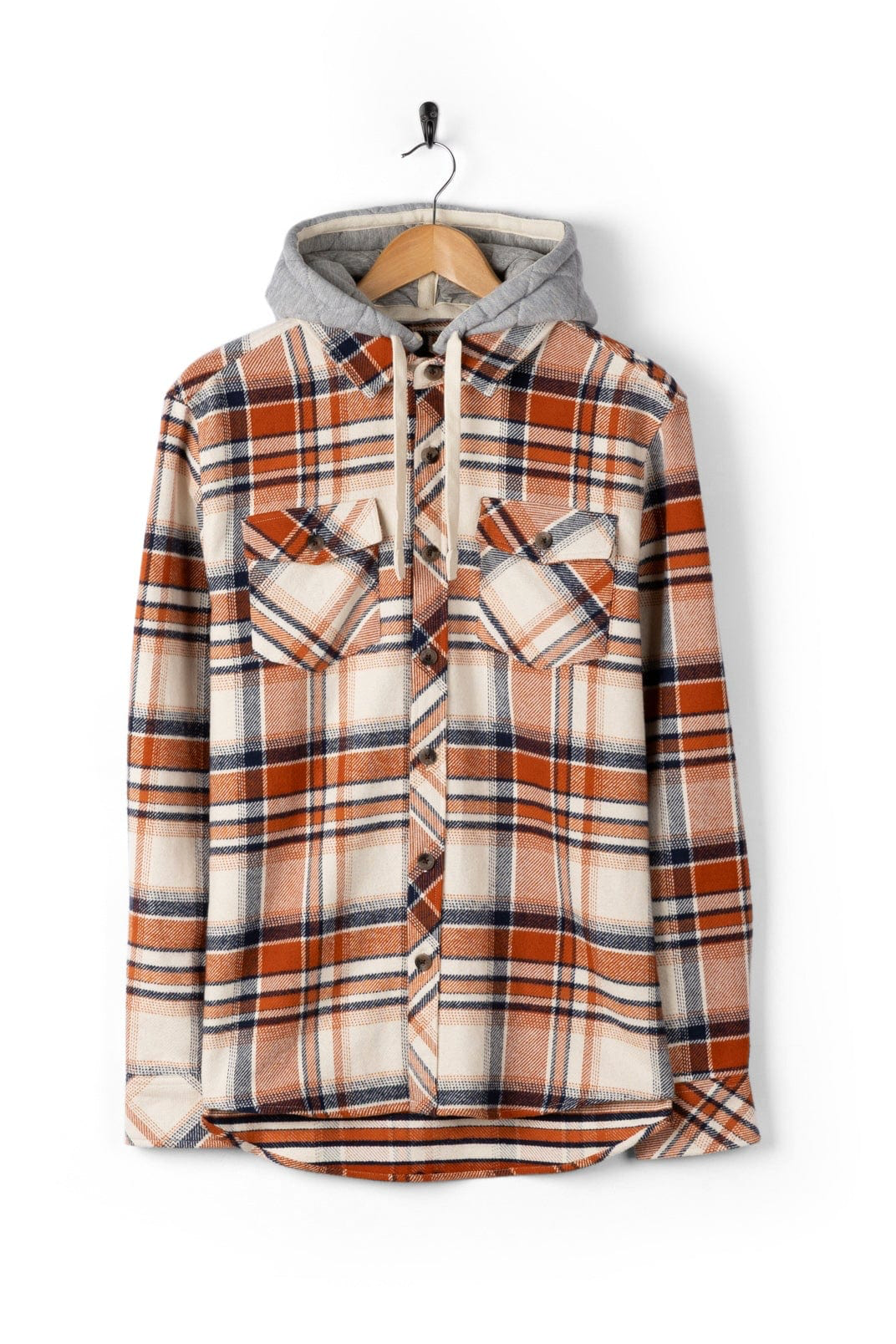 SALTROCK Beale - Mens Hooded Check Shirt - Orange