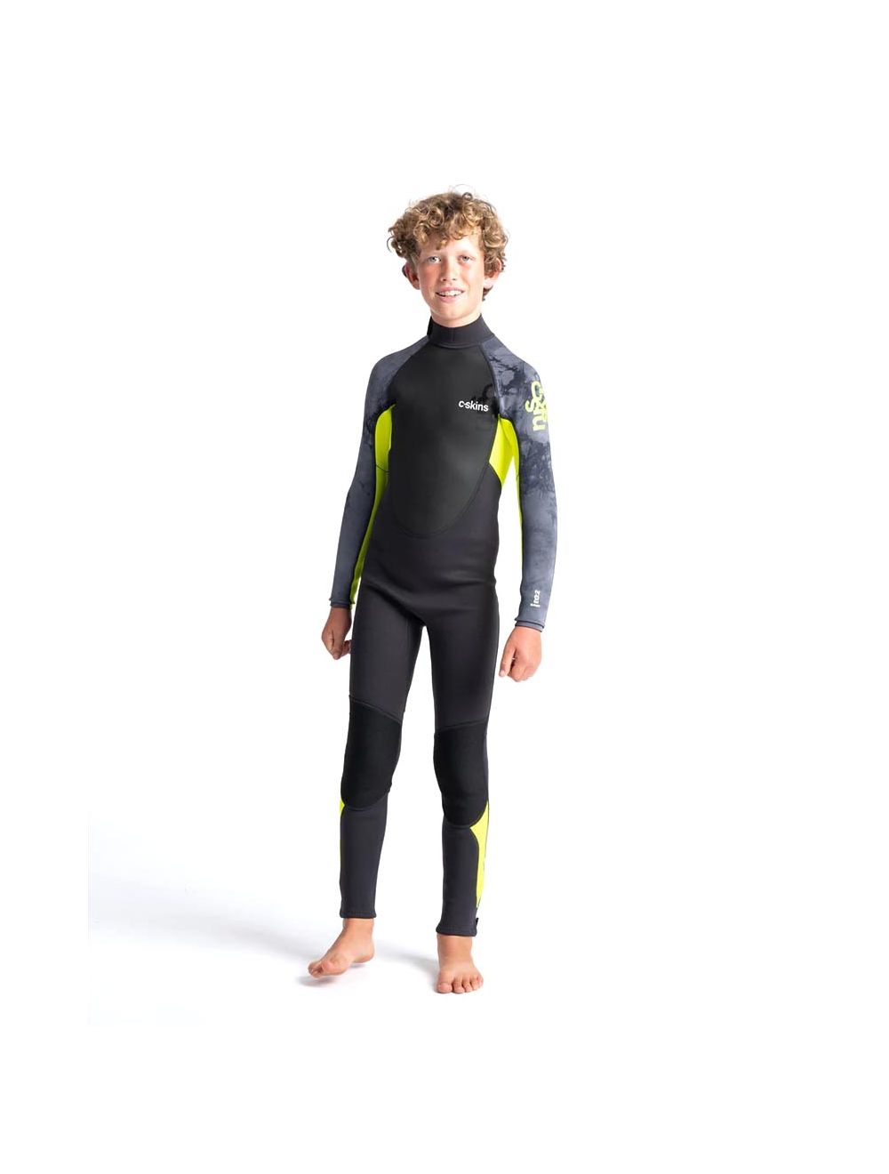C-Skins Junior Element 3/2Mm Back Zip Wetsuit - Anthracite/Yellow/Black
