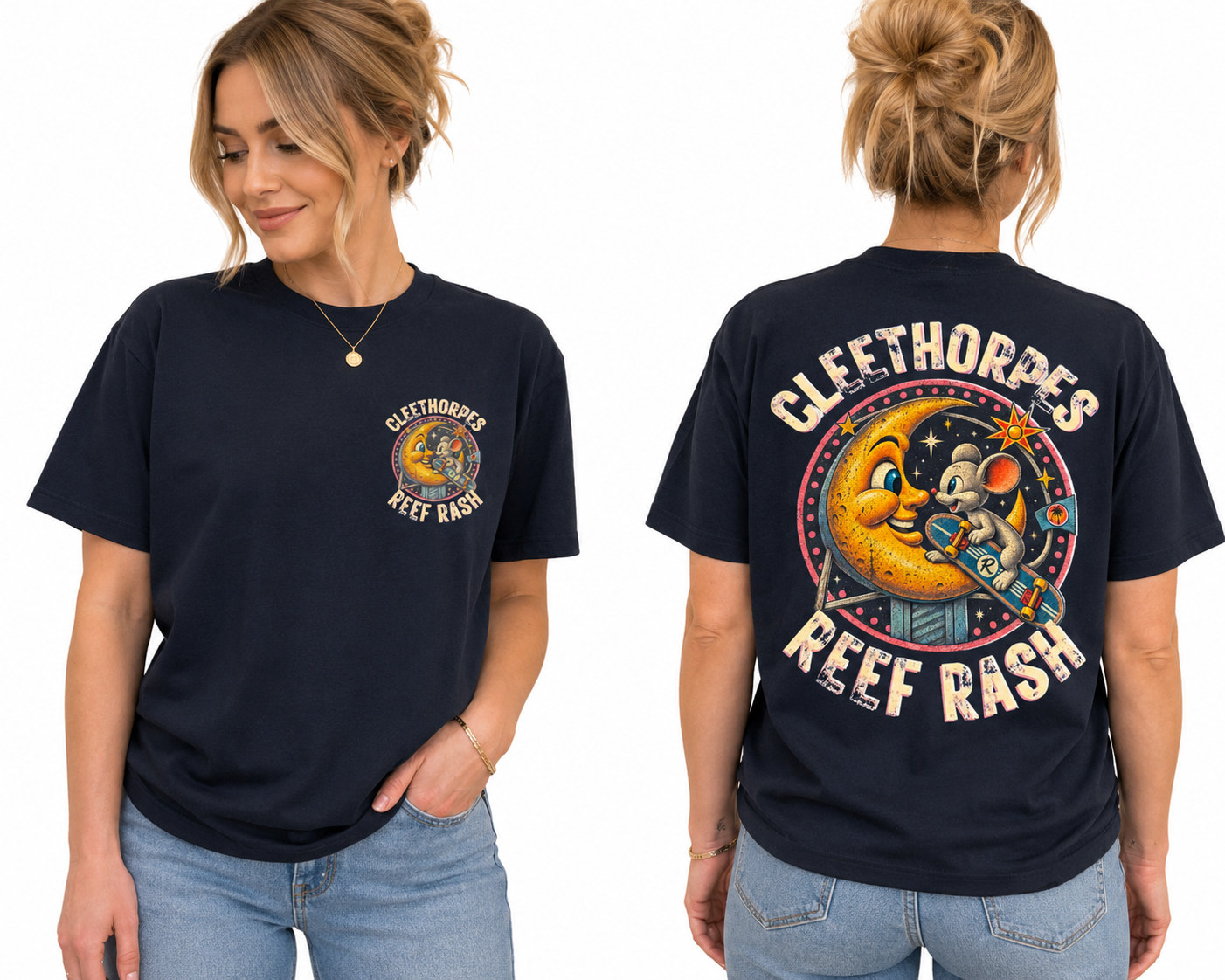 LADIES CLEETHORPES  MOUSE AND MOON RUSTIC T-SHIRT