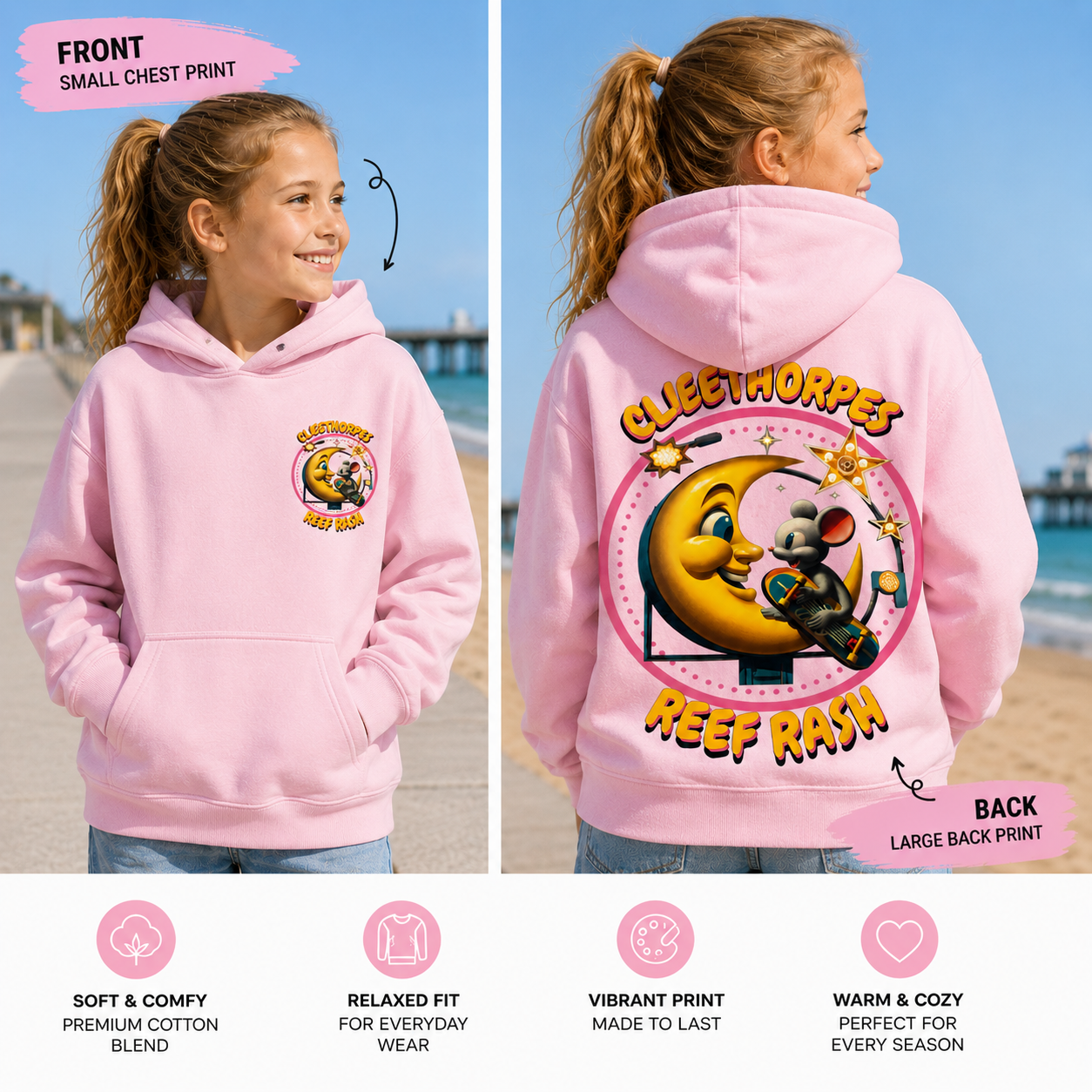KIDS CLEETHORPES MOUSE AND MOON HOODIE
