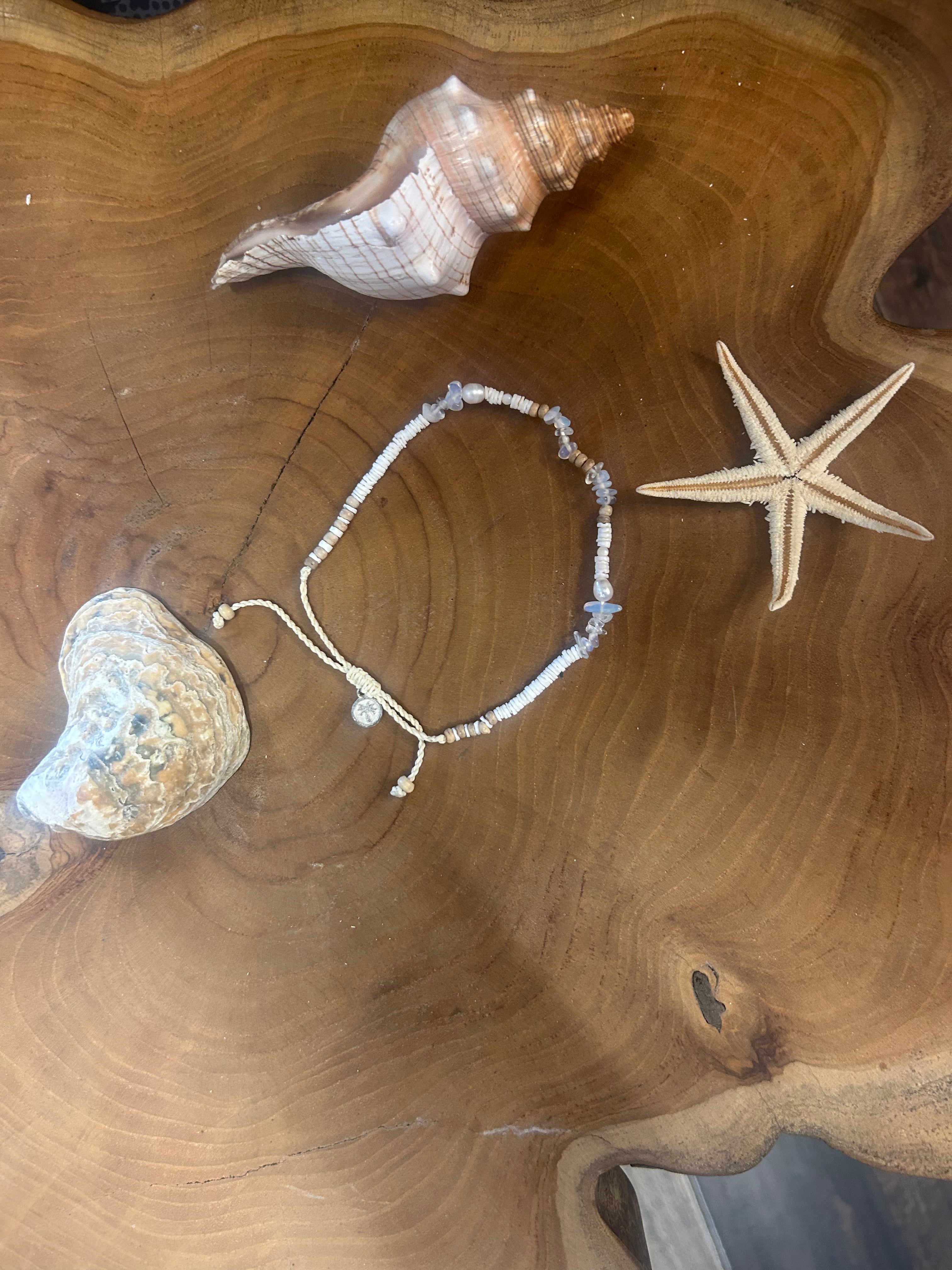 PINEAPPLE LOVE IS HERE NATURAL STONE, PEARL & SHELL ANKLET- LIMA-007