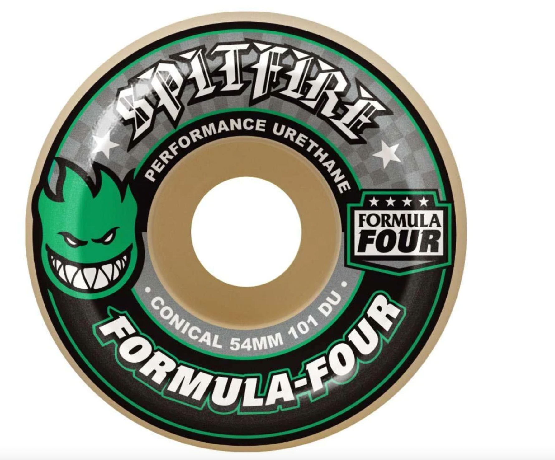 Spitfire Formula Four Skateboard Wheels Conical 101DU Green Print Natural 53mm