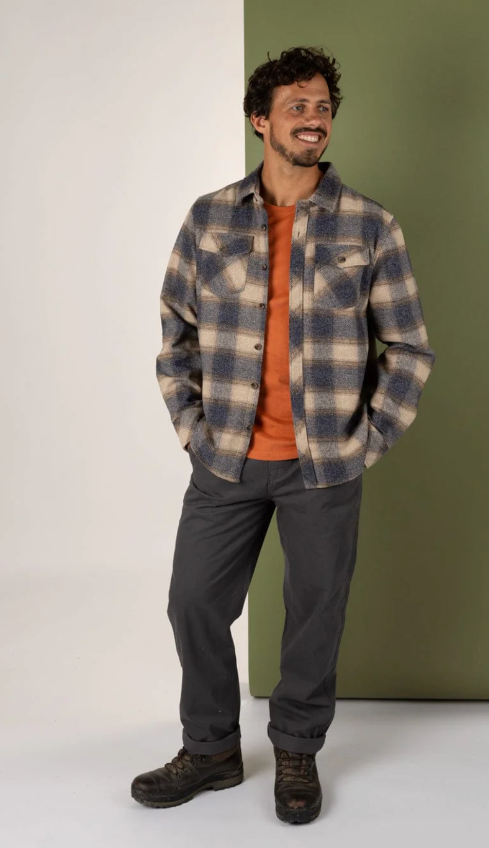 SALTROCK Wilfred - Mens Check Flannel Shirt - Cream/Grey