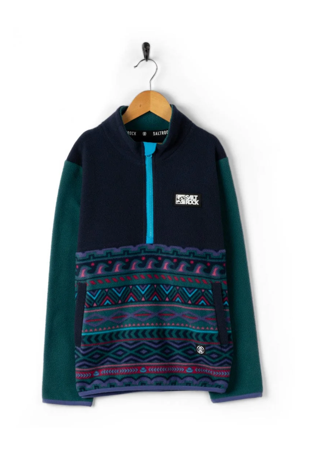 SALTROCK Treehouse Block - Kids 1/4 Neck Fleece - Green/Blue