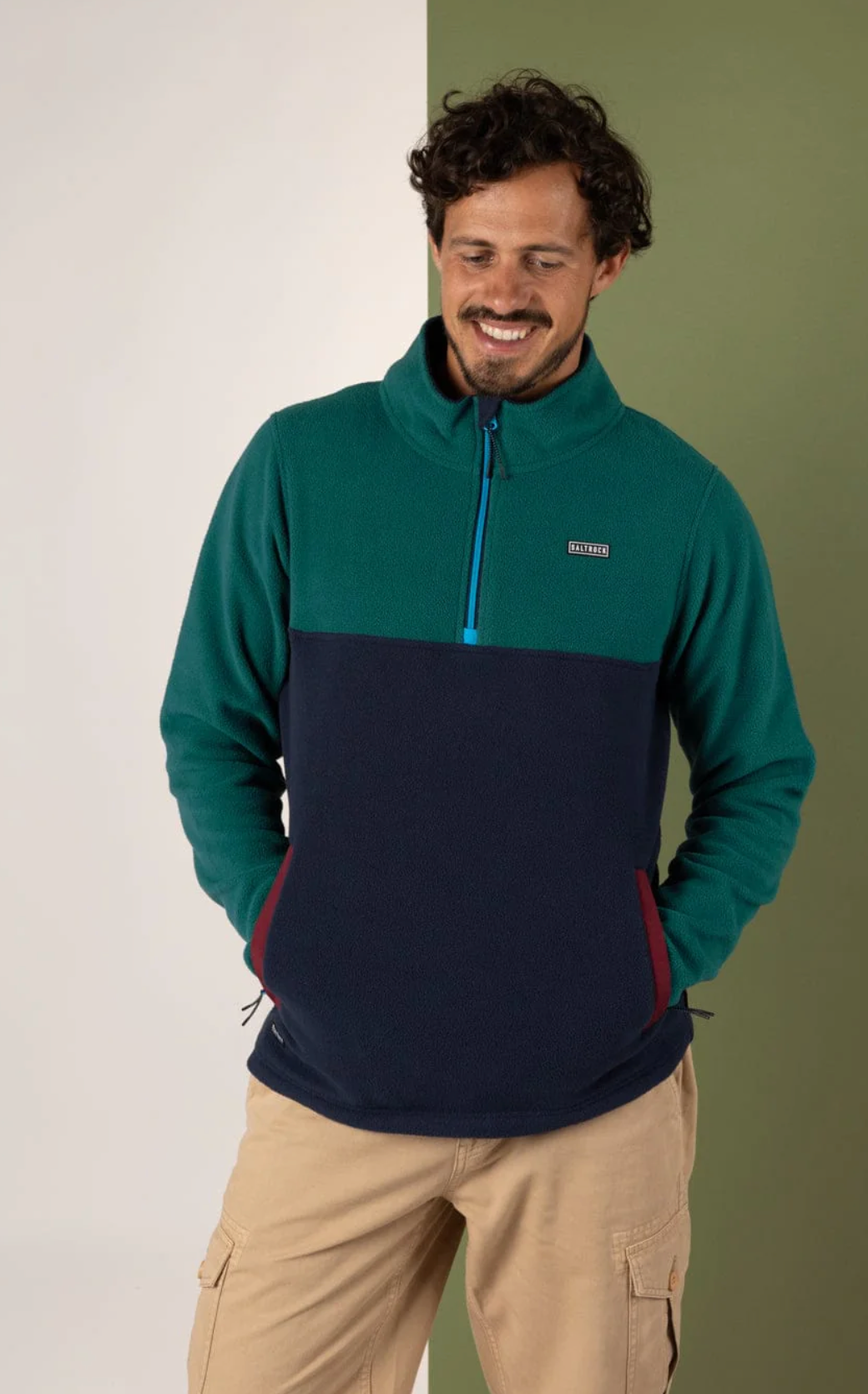 SALTROCK Theo Block - Mens Fleece - 1/4 Neck - Green/Blue
