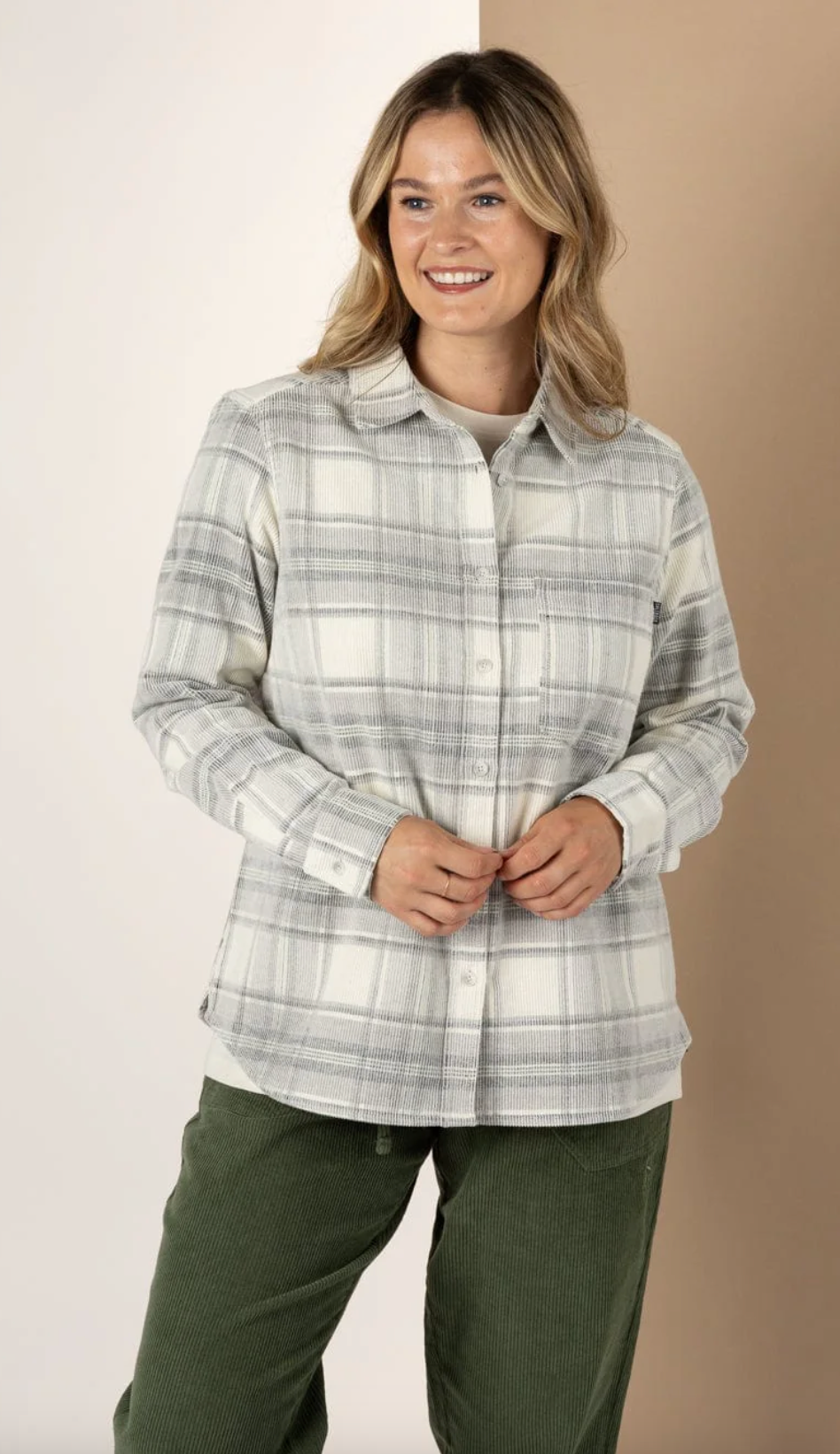 SALTROCK Tiff -Womens Corduroy Check Shirt - Cream/Grey