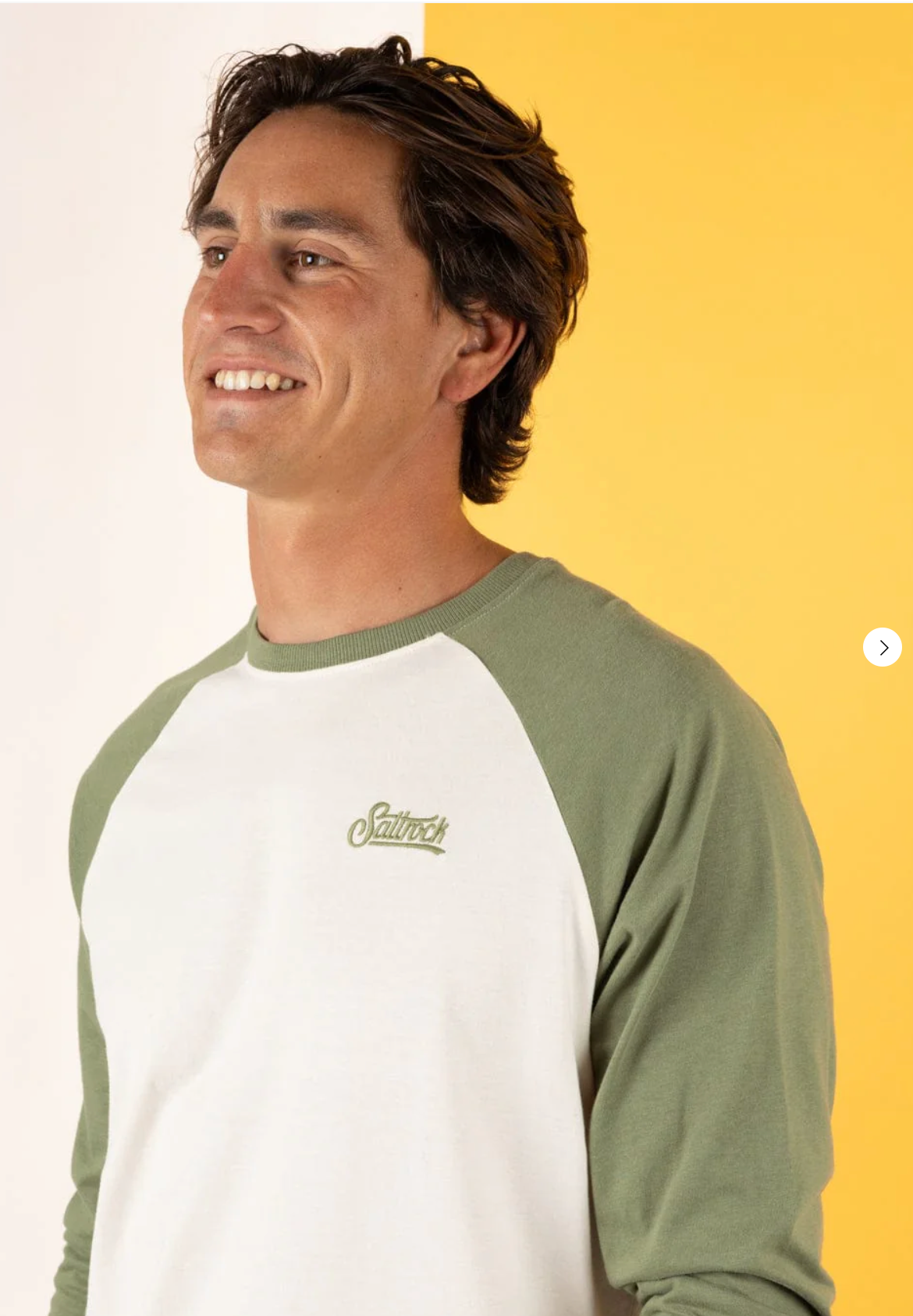 Saltrock Pitcher Embroidery - Mens Raglan Long Sleeve T-Shirt - Green