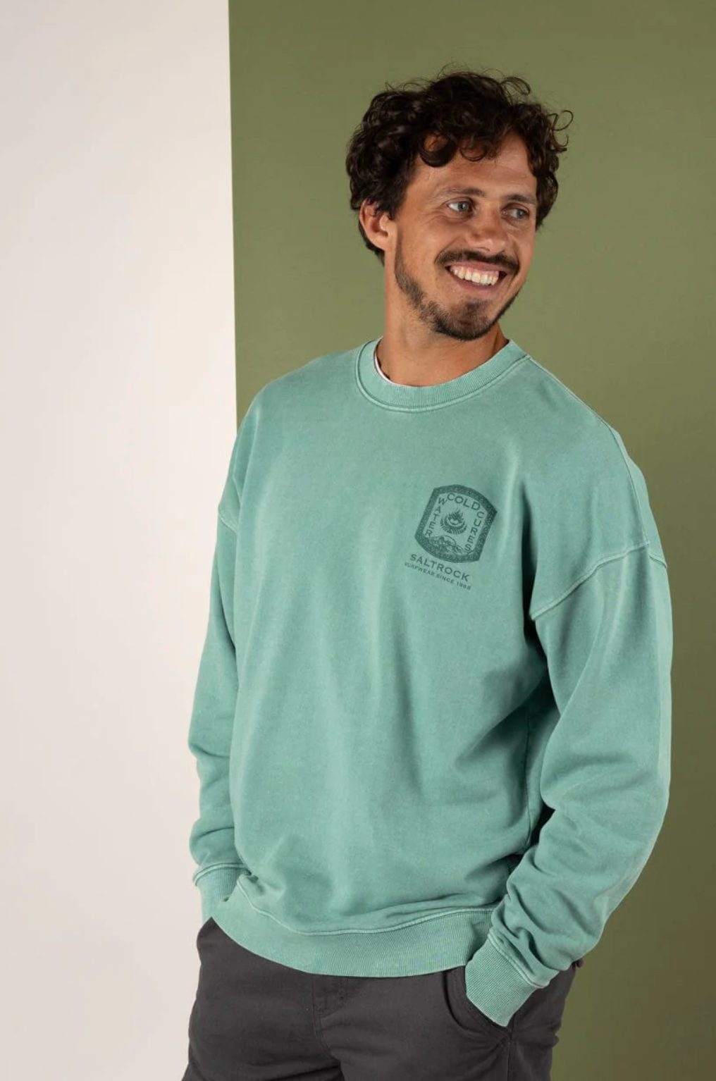 Saltrock Cold Water Cures - Mens Oversized Sweatshirt - Green