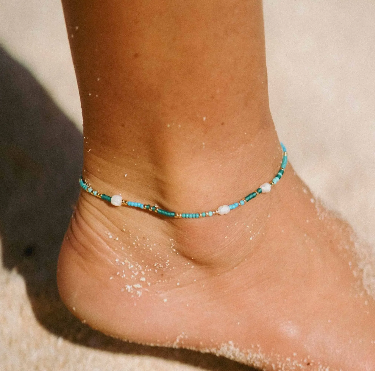 PINEAPPLE GIADA CINTA PEARL BEADED SURF ANKLET GAP -003