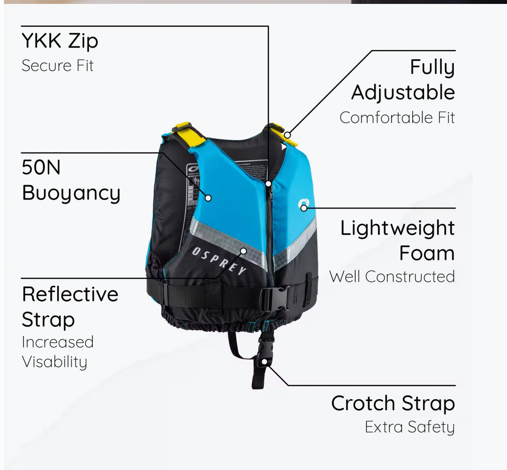 Osprey Kids Buoyancy Aid, Junior 50N Waterproof Buoyancy Vest Blue