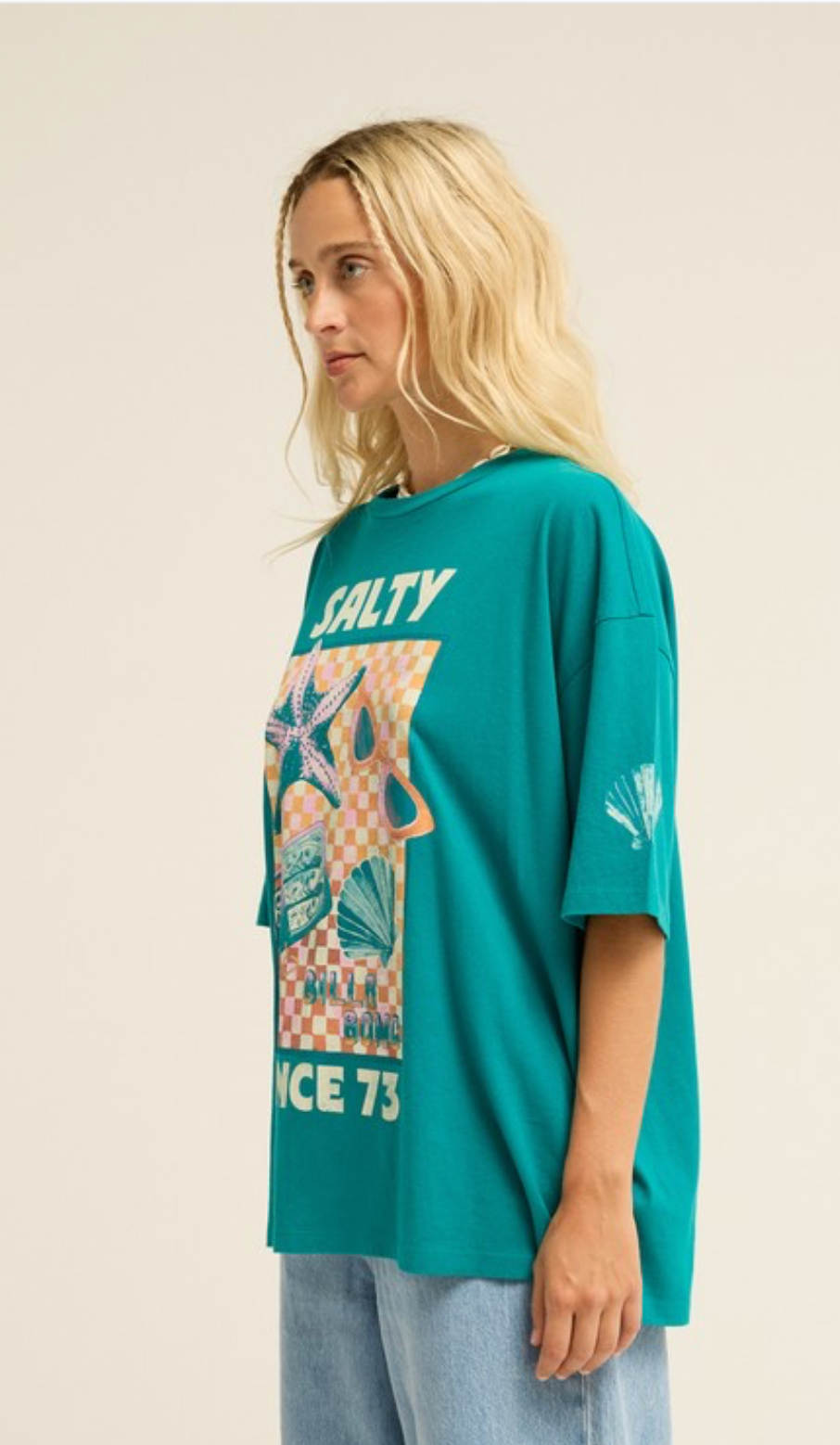 Billabong -Salty Since Women Green Oversized T-Shirt