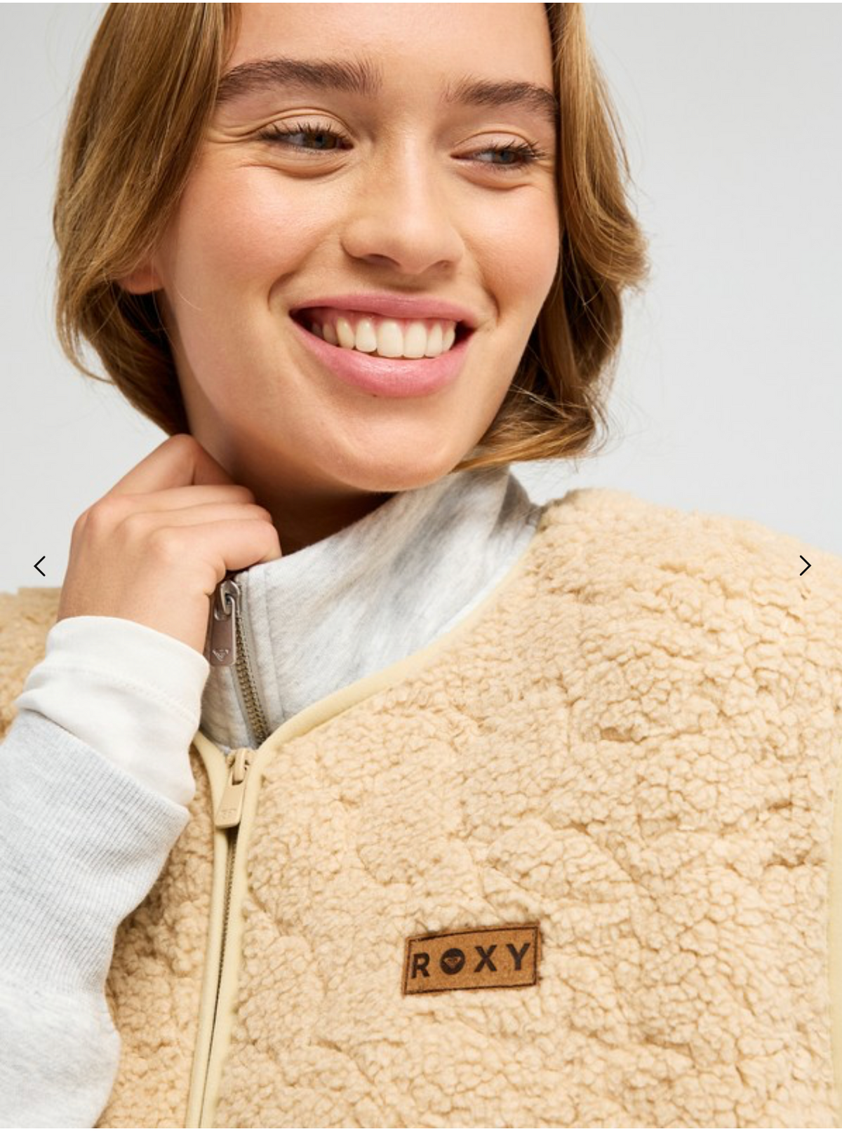 ROXY Best Town Women Beige Zip Sherpa Vest