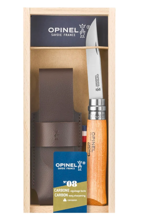 Opinel N°08 Classic Originals Carbon Steel Knife with Sheath Gift Set -  NO.8VRN/P -