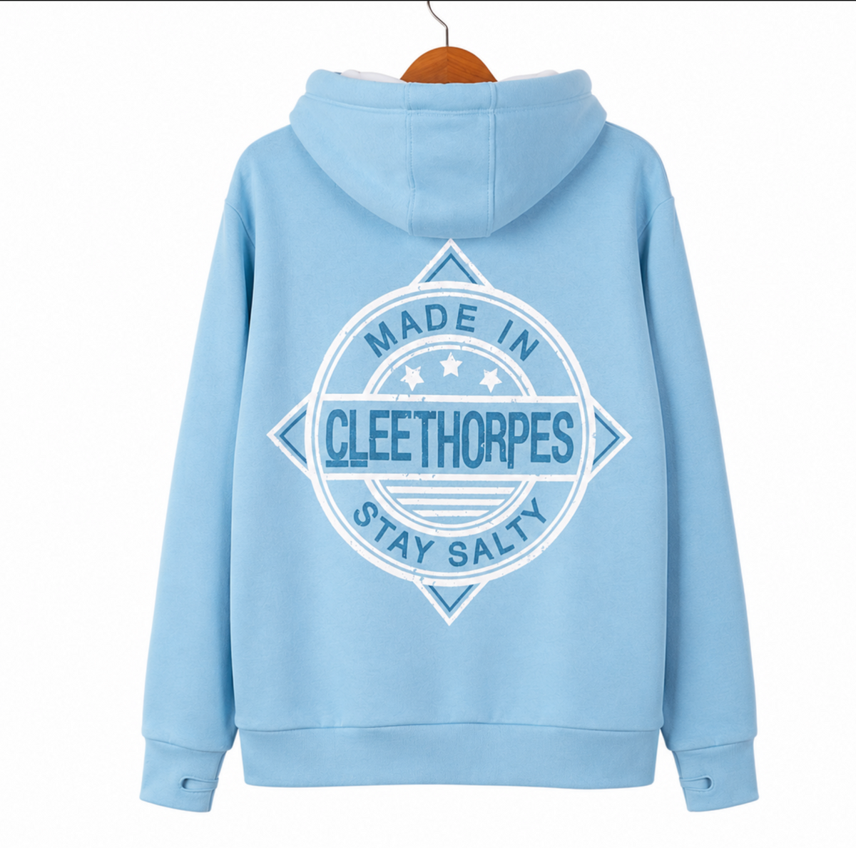 Cleethorpes- Beach Hut  Blue- Zip Hoodie Stay Salty