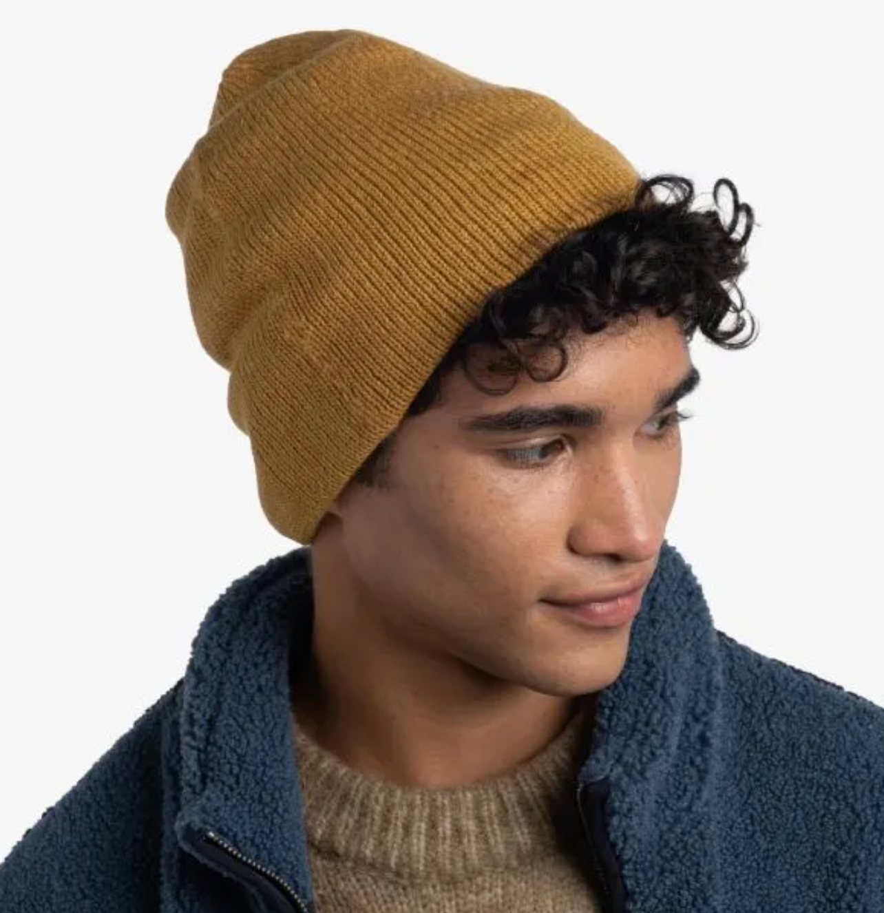 Buff Knitted Beanie Jarn Ocher