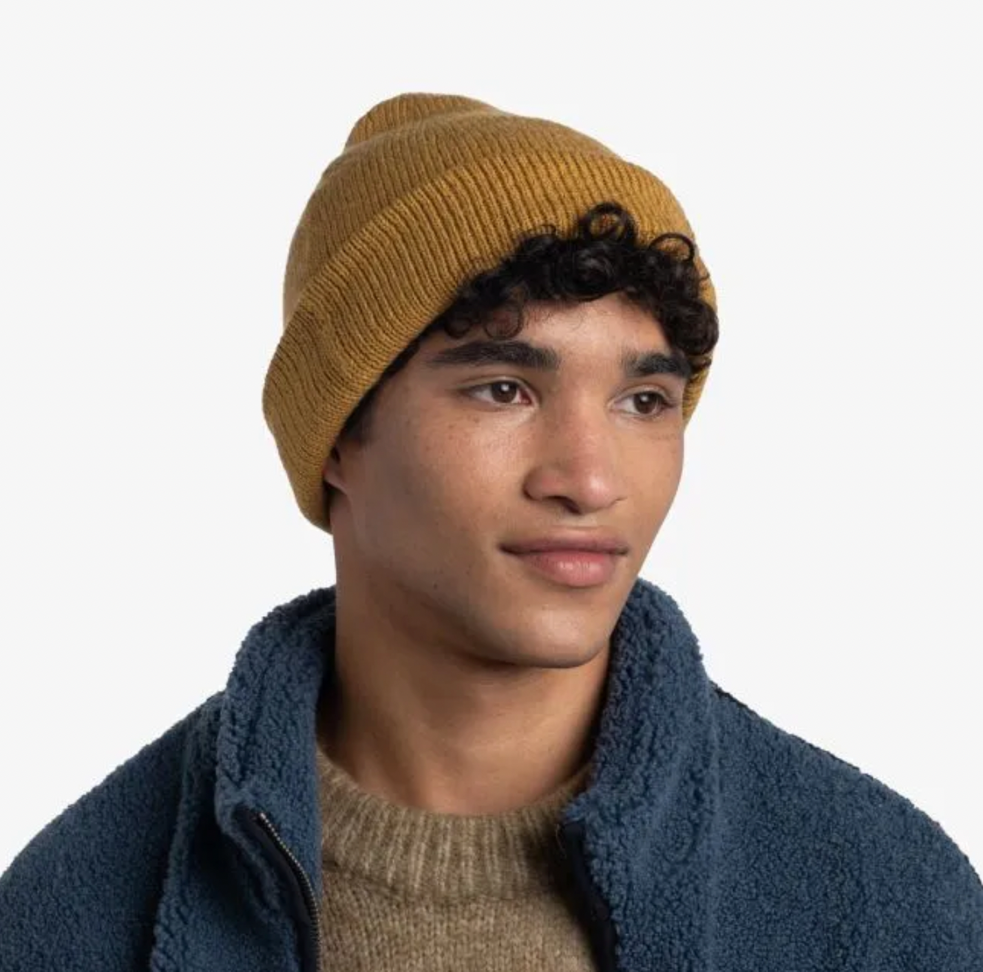 Buff Knitted Beanie Jarn Ocher