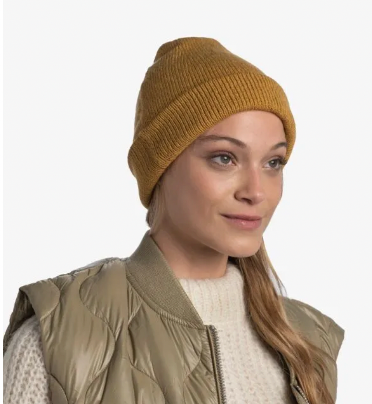 Buff Knitted Beanie Jarn Ocher