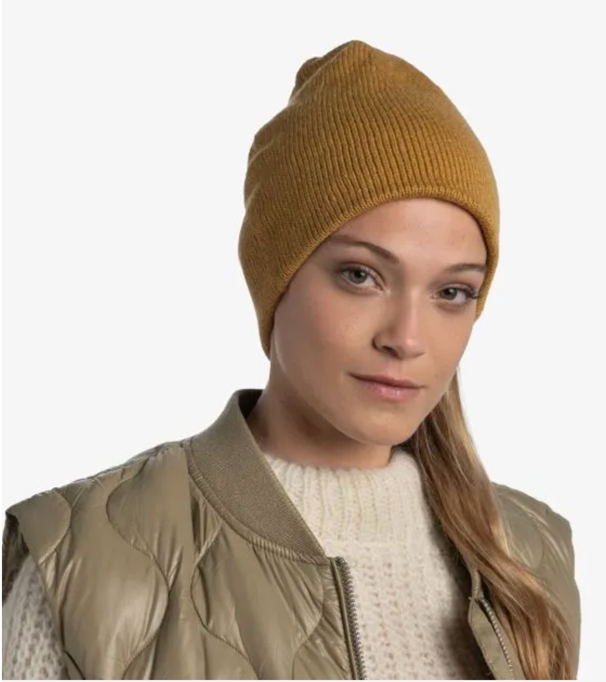 Buff Knitted Beanie Jarn Ocher