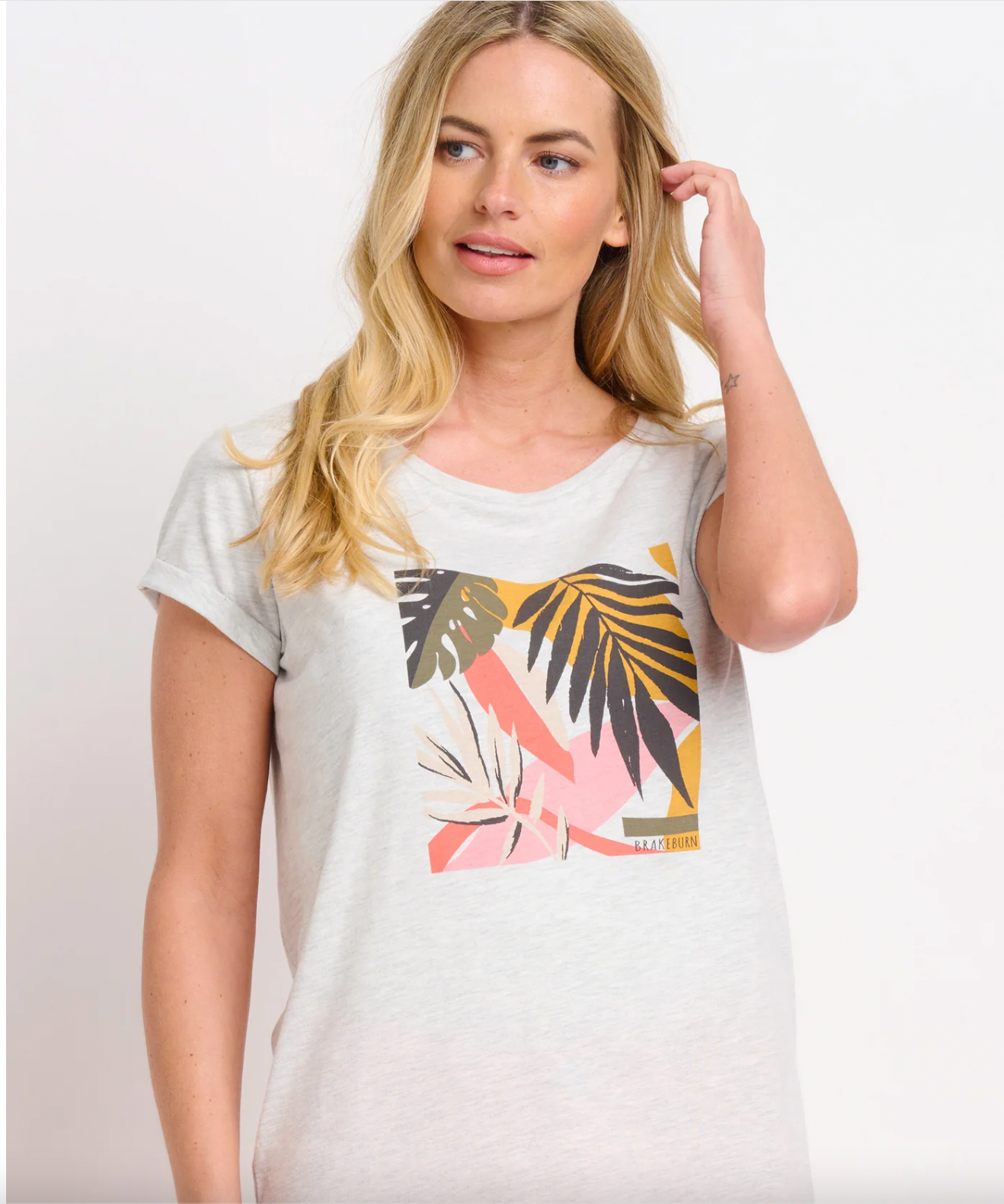 BRAKEBURN ABSTRACT PALMS TEE===CLEAR=====
